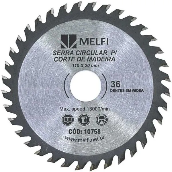 Disco de Serra Circular com 36 Dentes Melfi Disco de Serra Circular 4.3/8" 110x20mm com 36 Dentes 10758 Melfi