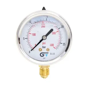 Manômetro 63mm 0-25 bar / 0-400 psi com Caixa Inox 1/4" Genebre