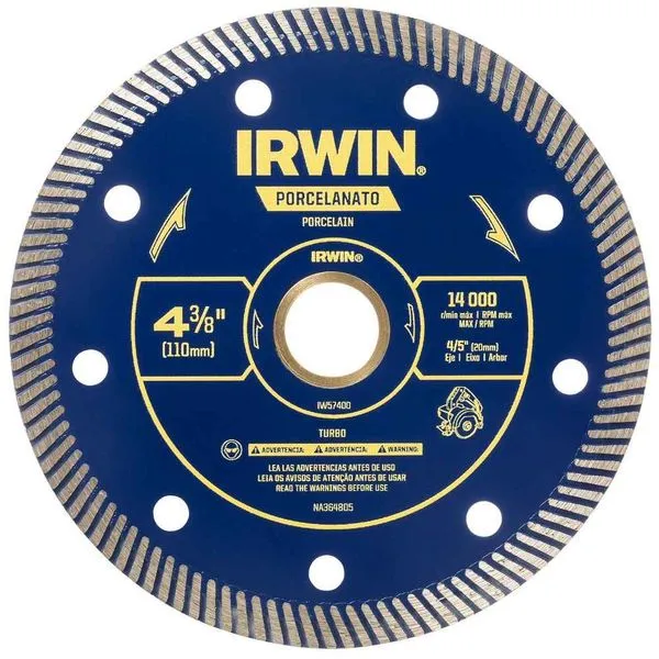 Disco Diamantado Turbo para Porcelanato 4.3/8" 110x20mm IW57400 Irwin