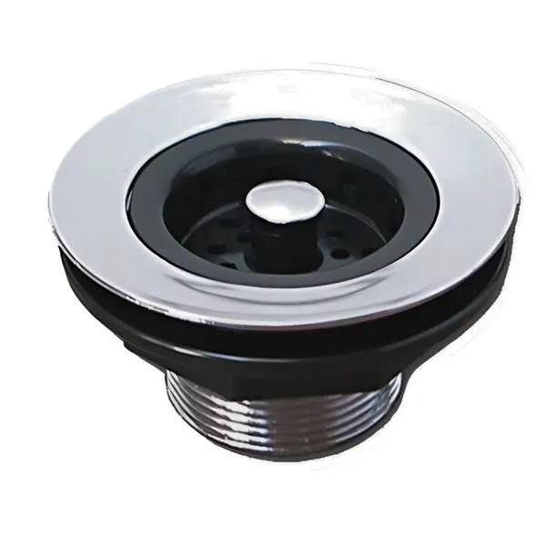 Válvula para Pia Americana com Cesto 1.1/2" Grap Válvula Plástica Pia Americana Cromado com Cesta Preto Grap