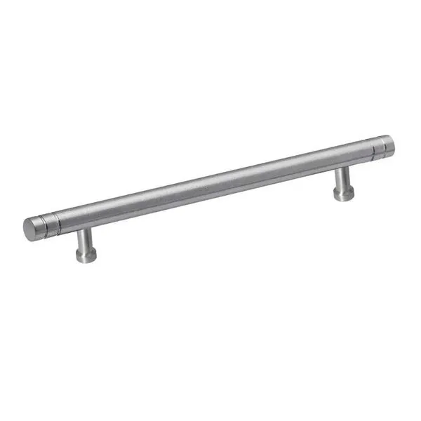 Puxador Tubular com Friso Alumínio Acetinado Pauma Puxador Barra Redonda 14,5cm Alumínio Acetinado