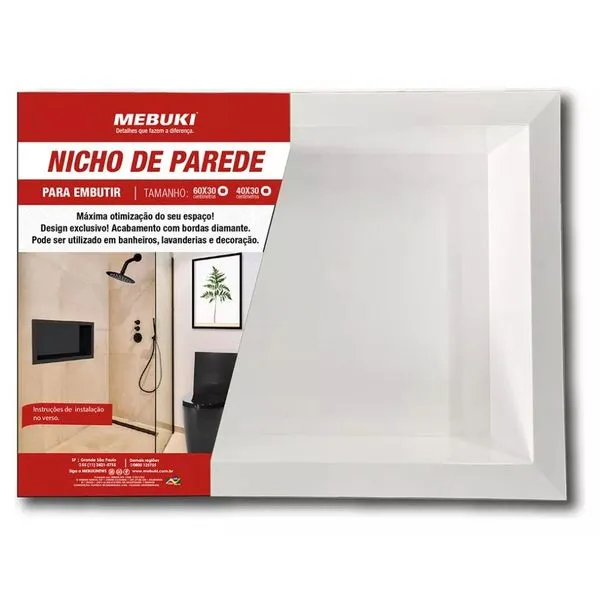 Nicho de Embutir Plástico Mebuki Nicho de Embutir Plástico 10400712 Branco 30x60cm