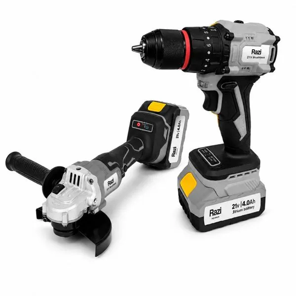 Kit Furadeira Parafusadeira 21V 4.0Ah + Esmerilhadeira Brushless Razi Combo Furadeira Parafusadeira 21V 4.0Ah + Esmerilhadeira Brushless Raz