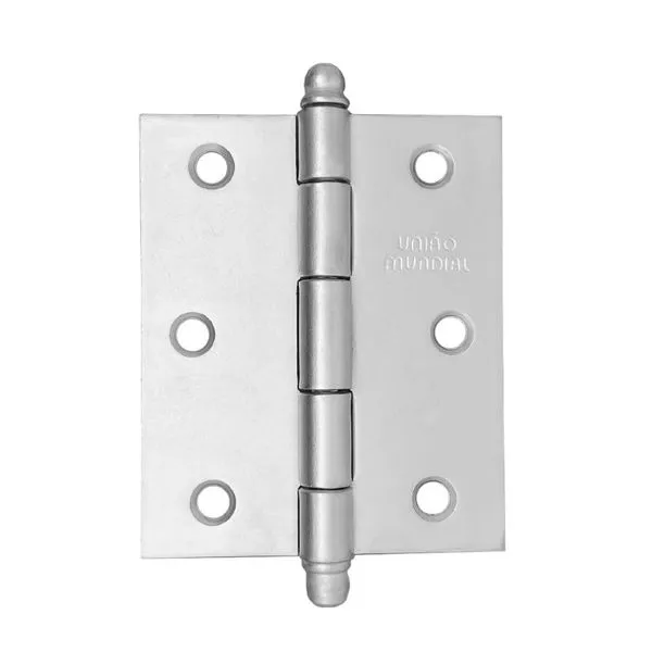 Dobradiça Pino Bola sem Anel Acetinada 3 Peças União Mundial Dobradiça Pino Bola sem Anel 3"X2.1/2" até 24Kg Acetinada 03 Peças