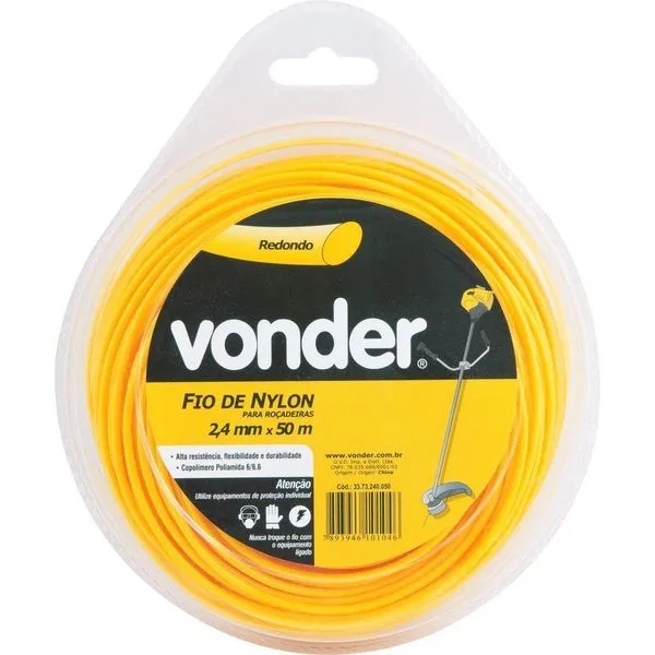 Fio Nylon 2,4mmx50m Redondo Roçadeiras E Aparadores Vonder