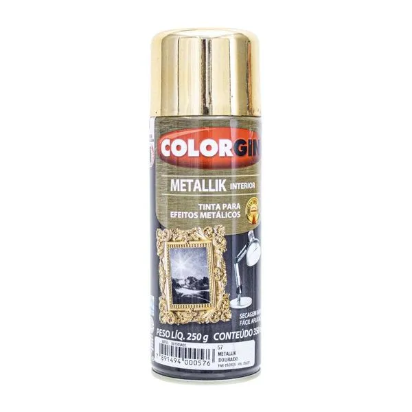 Tinta Spray Metallik 350ml Colorgin Tinta Spray Metallik Dourado 350ml Colorgin