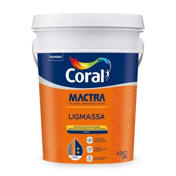 Aditivo Plastificante Argamassa Concentrado MactraCoral Aditivo Plast Concentrado para Argamassa Ligmassa 18L MactraCoral
