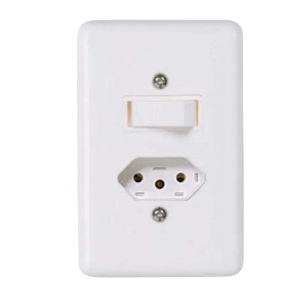 Conjunto Interruptor Paralelo + Tomada 10A 4x2 Stylus Ilumi Conjunto Interruptor Paralelo 6A/250V+Tomada 10A 4x2 Branco Stylus