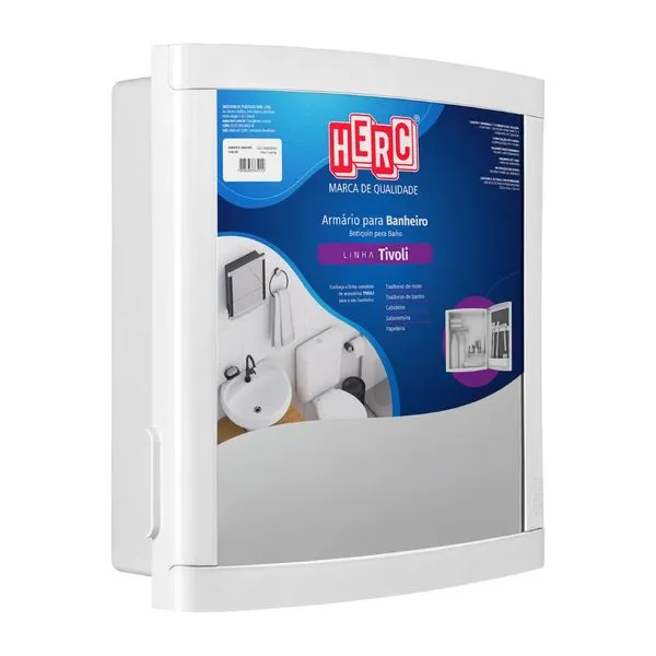 Armário para Banheiro Plástico com Espelho 34x33cm Branco Herc Armário para Banheiro Plástico com Espelho 34x33cm Branco