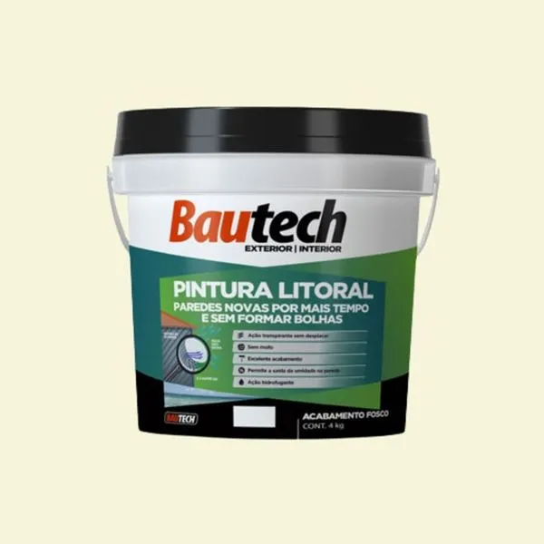 Tinta Acrílica Fosco Litoral Branco 4Kg Bautech Pintura Acrílica Fosco Litoral Branco 4Kg Bautech