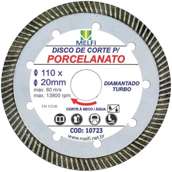 Disco Diamantado Turbo para Porcelanato Melfi Disco Diamantado Turbo p/Porcelanato 4.3/8" 110x20x10mm Melfi