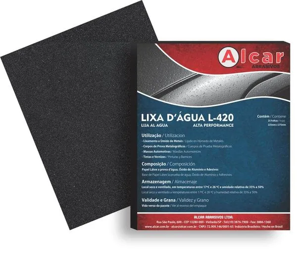 Folha de Lixa d' Água 225x275mm Grão 1200 Premium L-420 Alcar Folha de Lixa D' Água 225x275mm Grão 1200 L-420 Premium Alcar