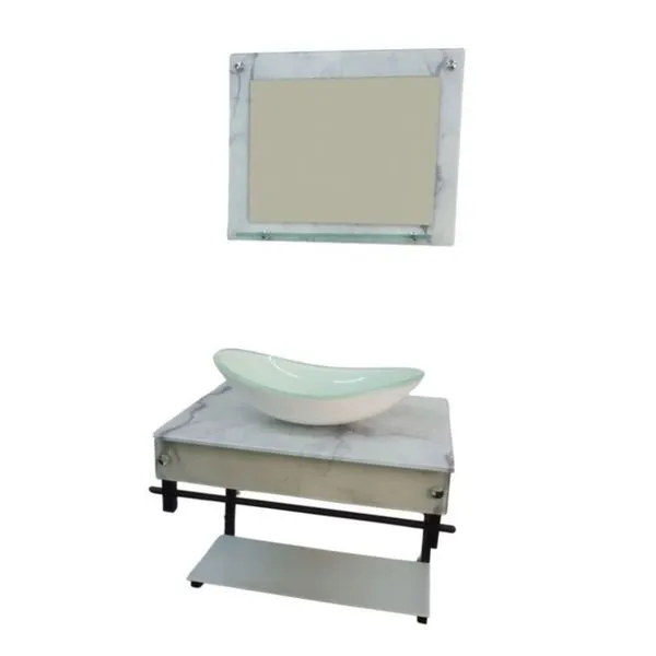 Kit Banheiro Vidro Cuba e Bancada GL APX 50cm Vmex Kit Banheiro Vidro Cuba e Bancada GL APX Vmex Rajado Branco 50cm