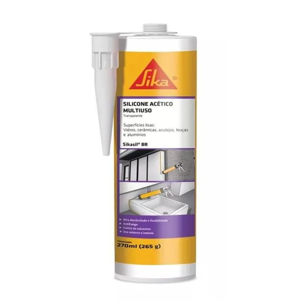 Selante Silicone Sikasil 106 de Cura Acética 270g Sika Selante Silicone Sikasil 106 de Cura Acética Branco 270g Sika