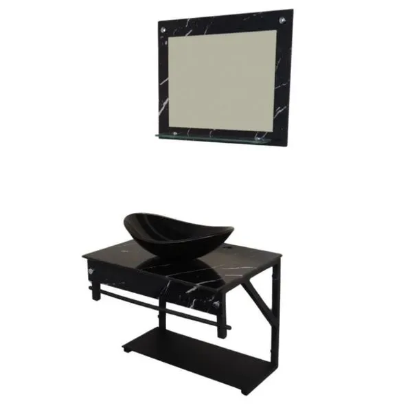 Kit Banheiro Vidro Cuba e Bancada GL APX 50cm Vmex Kit Banheiro Vidro Cuba e Bancada GL APX Vmex Rajado Preto 50cm