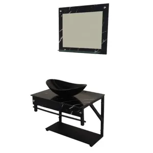 Kit Banheiro Vidro Cuba e Bancada GL APX 50cm Vmex Kit Banheiro Vidro Cuba e Bancada GL APX Vmex Rajado Preto 50cm