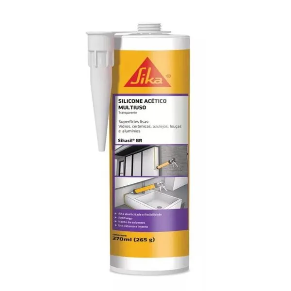 Selante Silicone Sikasil 106 de Cura Acética 270g Sika Selante Silicone Sikasil 106 de Cura Acética Transparente 270g Sika