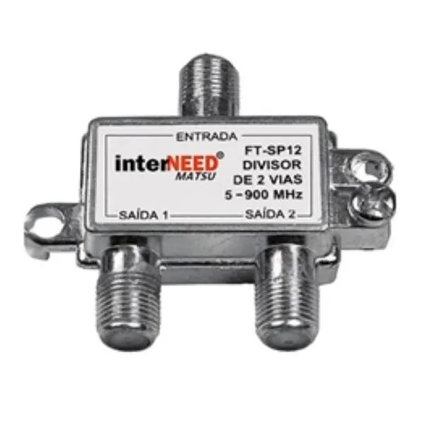 Divisor Coaxial 1:2 Copo de Metal 5A 900MHZ Interneed Divisor Coaxial 1:2 Corpo de Metal 5A 900MHZ 01 Peça