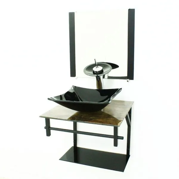 Kit Banheiro Vidro Cuba e Bancada GO 60AP Vmex Kit Banheiro Vidro Cuba e Bancada GO 60AP Amadeirado e Preto 44cm