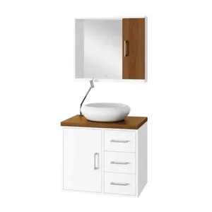 Gabinete para Banheiro Espelheira Andria 60cm Astral Design Gabinete para Banheiro Espelheira Andria Branco/Freijó 60cm sem Cuba