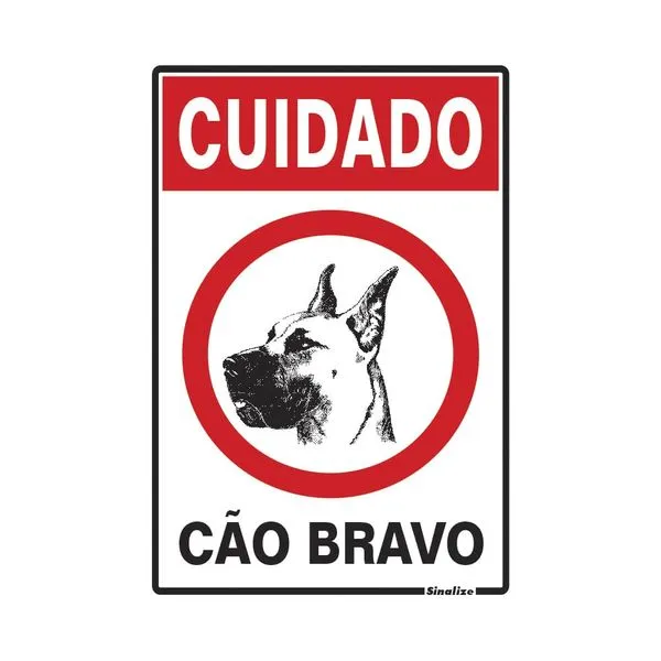Placa Cuidado Cão Bravo 20x30cm em Poliestireno