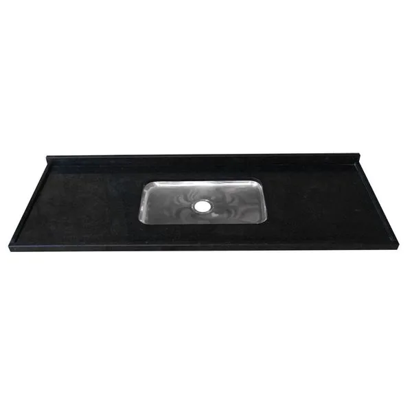 Pia para Cozinha Granito 150x56X14 cm Preto Kasa Granitos Pia para Cozinha Granito 150x56X14 cm Preto com Cuba Central