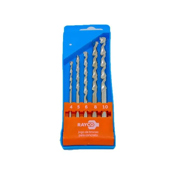 Jogo de Broca para Concreto 5 Peças Rayco Jogo Broca Concreto 5 Peças 4, 5, 6, 8 e 10mm Kian