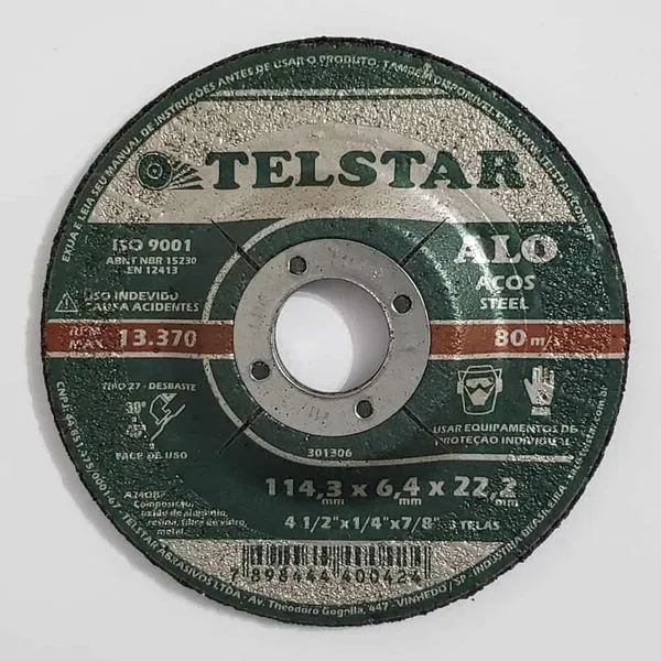 Disco de Desbaste para Aço 3 Telas Telstar Disco de Desbaste para Aço 4.1/2" 114,3x6,4x22,2mm 3 Telas Telstar