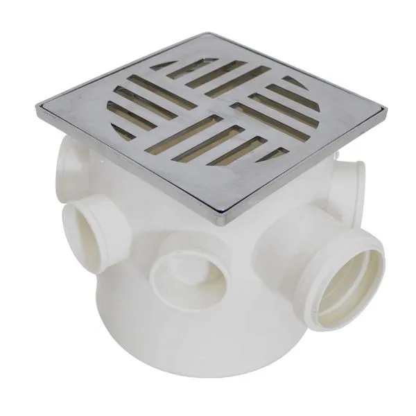 Caixa Sifonada com Grelha Quadrada Cromada Krona Caixa Sifonada com Grelha Quadrada Cromada 100 x 100 x 50mm Krona