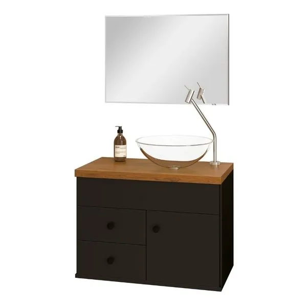 Kit Gabinete para Banheiro Luna 61cm Astral Design Kit Gabinete para Banheiro Luna Freijó/Preto 61cm