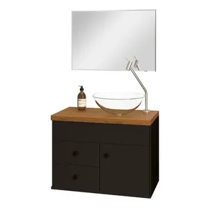 Kit Gabinete para Banheiro Luna 61cm Astral Design Kit Gabinete para Banheiro Luna Freijó/Preto 61cm