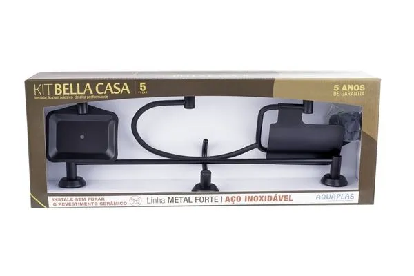Kit Acessórios para Colar Aço Bella Casa com 5 peças Preto Fosco