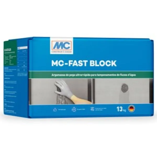 Argamassa Ultrarrápida Tamponamento Mc Fast Block 13Kg Mc Bauchemie ARGAMASSA ULTRA TAMP MC FAST BLOCK 13KG PISC E RESERVATÓRIO