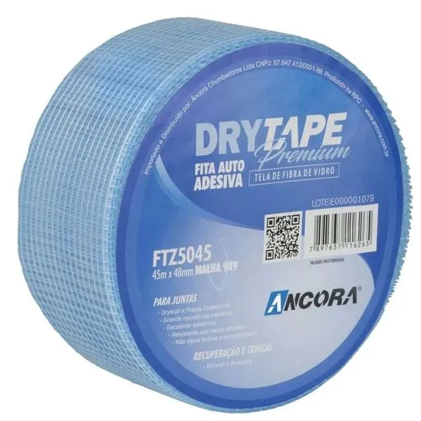 Fita Telada para Drywall Fibra de Vidro Premium Azul 48mm 45m Âncora Fita Telada Fibra de Vidro para Drywall Premium Azul 48mm 45m Âncora