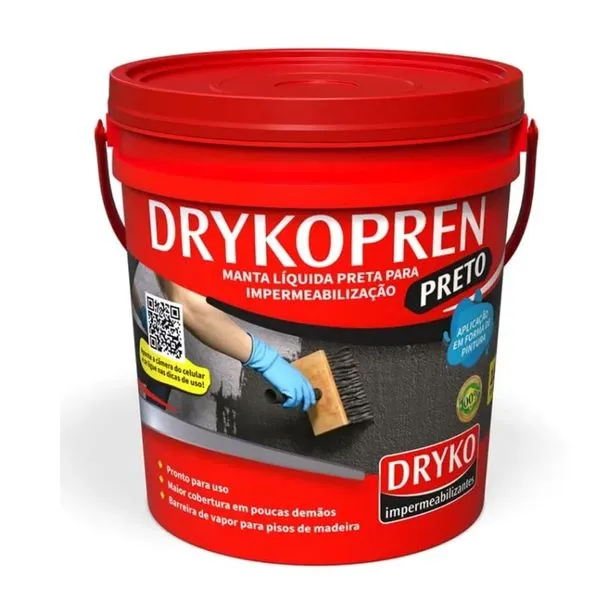Membrana Asfáltica Líquida Drykopren Preto Dryko MEMBRANA ASFALTICA LIQ DRYKOPREN PT 18L COZ E BANHEIROS