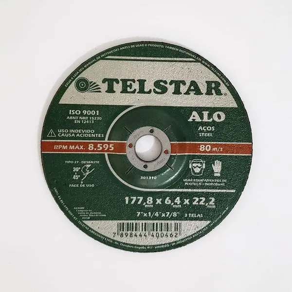 Disco de Desbaste para Aço 3 Telas Telstar Disco de Desbaste para Aço 7" 177,8x6,4x22,2mm 3 Telas Telstar
