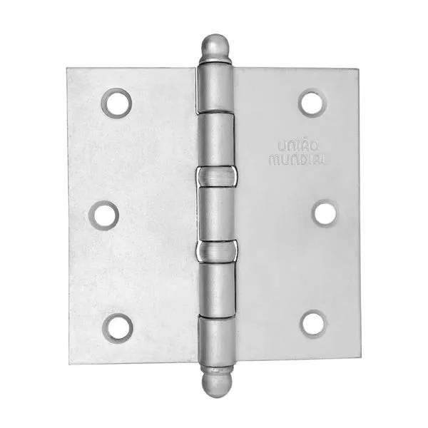 Dobradiça Pino Bola com Anel Acetinada 3 Peças União Mundial Dobradiça Pino Bola 3"X3" até 24Kg Acetinada 03 Peças