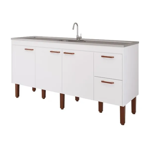 Gabinete para Cozinha Slim Branco 194x87x50cm MDF MGM Móveis Gabinete para Cozinha Slim 194x87x50cm MDF Branco