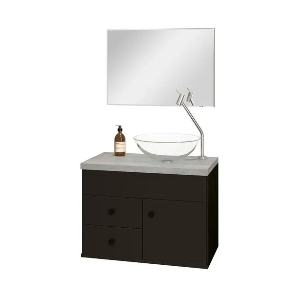 Kit Gabinete para Banheiro Luna 61cm Astral Design Kit Gabinete para Banheiro Luna Preto/Cimento 61cm