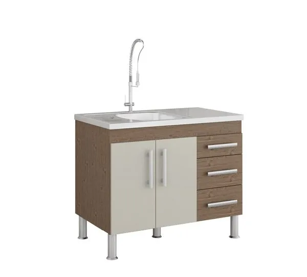 Gabinete para Cozinha Flex 94x80x52cm MDF MGM Móveis Gabinete para Cozinha Flex 94x80x52cm MDF Amêndoa/Off White