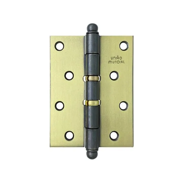 Dobradiça Pino Bola com Anel Latonada Oxidada 3 Peças União Mundial Dobradiça Pino Bola 4"X3" até 48Kg Latonada Oxidada 03 Peças