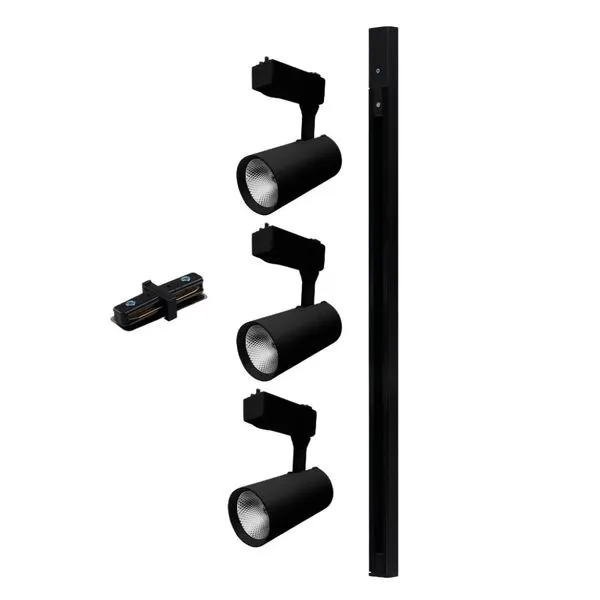 Kit Trilho Preto com 3 Spots LED 7W Kian Kit Trilho Preto com 3 Spots LED 7W 490 Lúmens Luz Branca