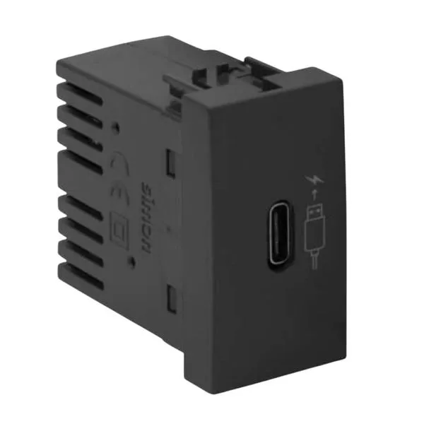 Módulo Carregador USB-C 10,5W Bivolt Simon 35 Módulo Carregador USB Tipo-C 10,5W Bivolt Grafite Simon 30/35