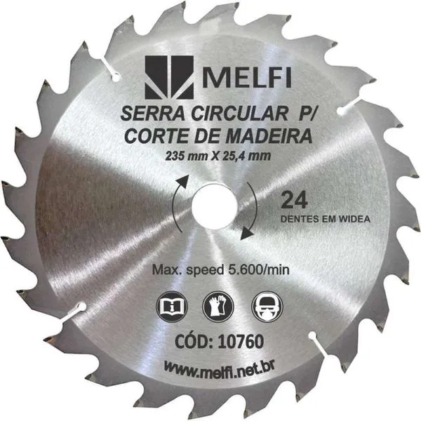 Disco de Serra Circular com 24 Dentes Melfi Disco de Serra Circular 9.1/4" 235x20mm com 24 Dentes 10760 Melfi