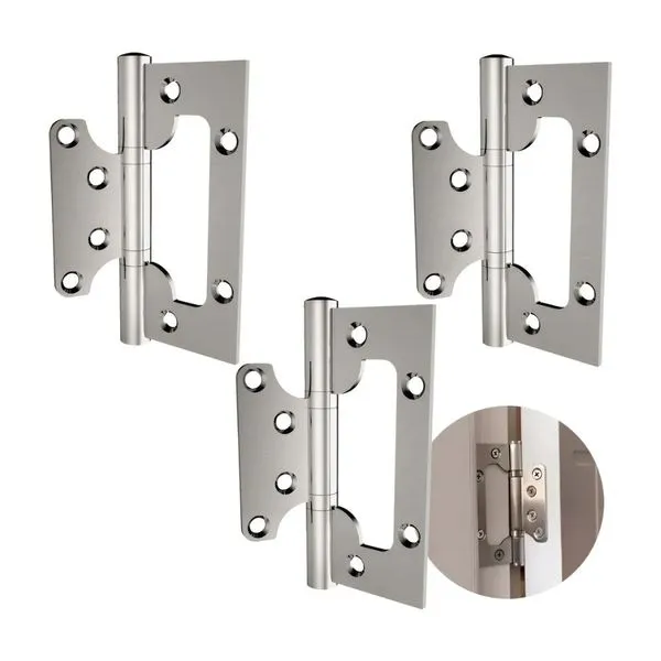 Dobradiça Sobrepor 3x4" Até 40Kg Inox Escovado 03 Peças