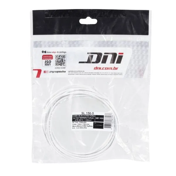 Cabo Silicone para Alta Temperatura com 5 Metros DNI Cabo Silicone 1,0mm² para Alta Temperatura até 200°C Dni 5 Metros