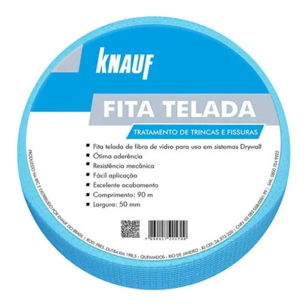 Fita Telada para Drywall Fibra de Vidro Azul 50mm 90m MM Dryplus Fita Telada Fibra de Vidro para Drywall Azul 50mm 90m Knauf