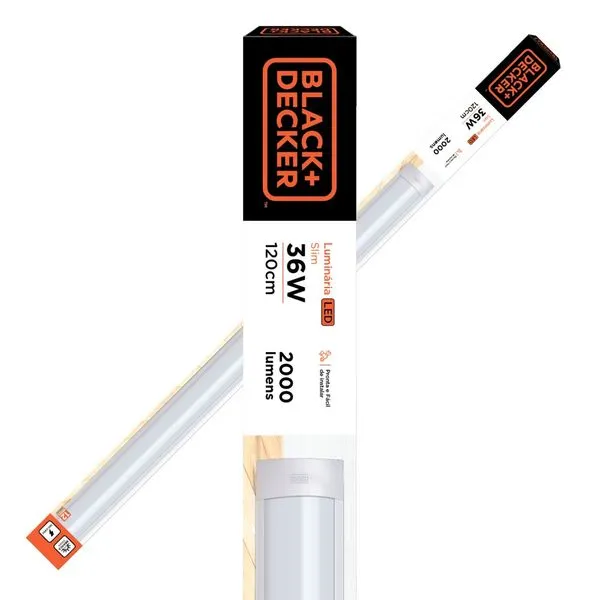 Luminária LED de Sobrepor Slim Branca Bivolt Black&Decker Luminária de led Slim Sobrepor 36W 2000 lúmens 120cm Luz Branca