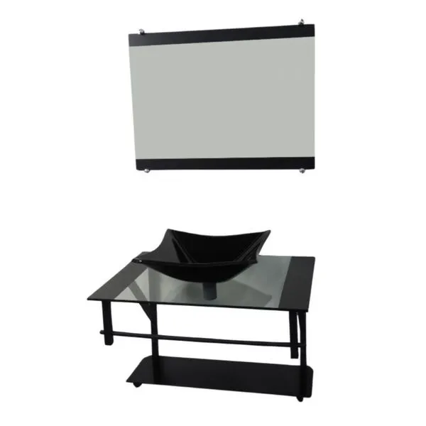 Kit Banheiro Vidro Cuba e Bancada GO 60AP Vmex Kit Banheiro Vidro Cuba e Bancada GO 60AP Preto 52,5cm