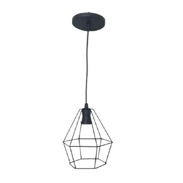 Pendente Diamante Aramado em Metal para 1 Lâmpada E27 Art Line Pendente Aramado Diamante em Metal Preto para 1 Lâmpada E27